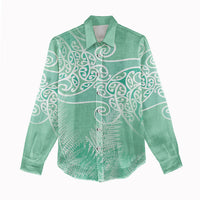 Aotearoa Maori Koru Curves Women Casual Shirt Silver Ferns - Mint