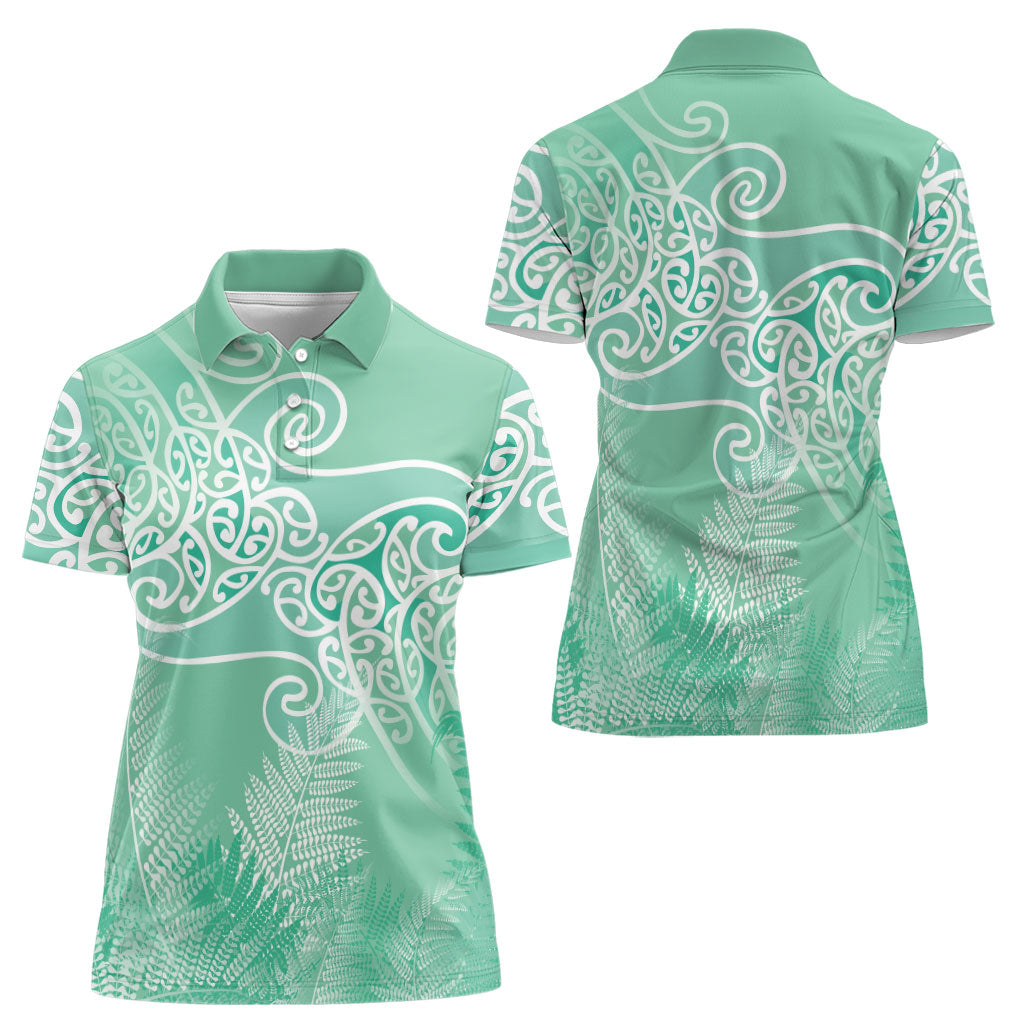 Aotearoa Maori Koru Curves Women Polo Shirt Silver Ferns - Mint
