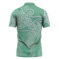 Aotearoa Maori Koru Curves Zipper Polo Shirt Silver Ferns - Mint