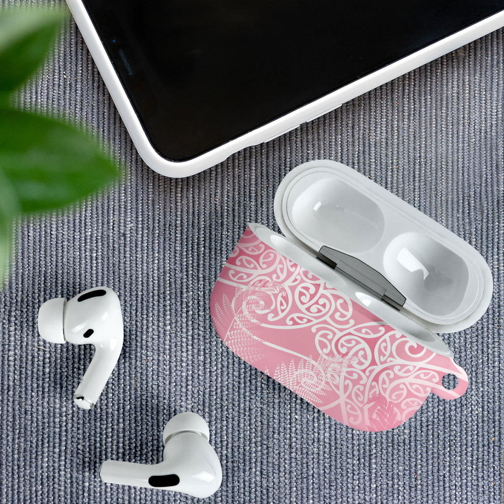 Aotearoa Maori Koru Curves AirPods Case Silver Ferns - Rose Pink