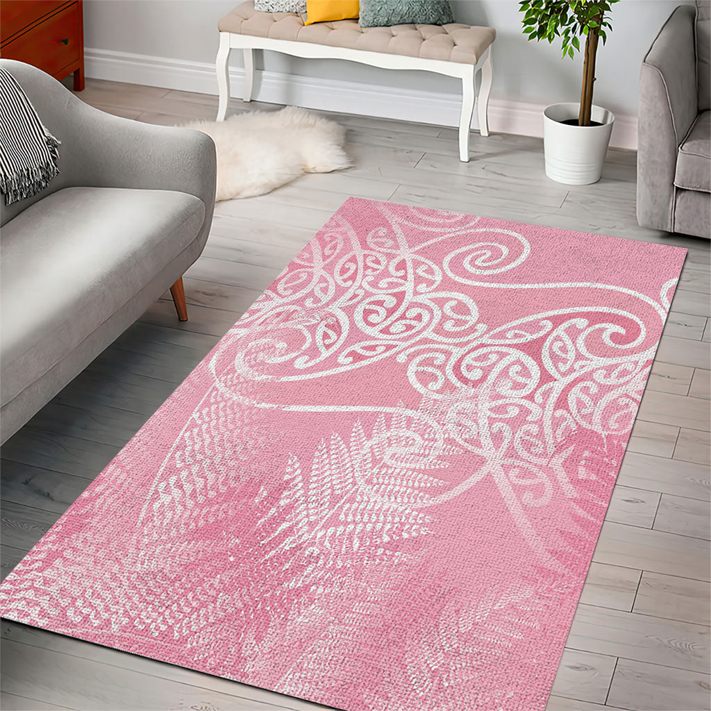 Aotearoa Maori Koru Curves Area Rug Silver Ferns - Rose Pink