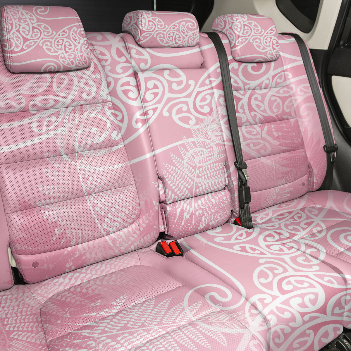 Aotearoa Maori Koru Curves Back Car Seat Cover Silver Ferns - Rose Pink