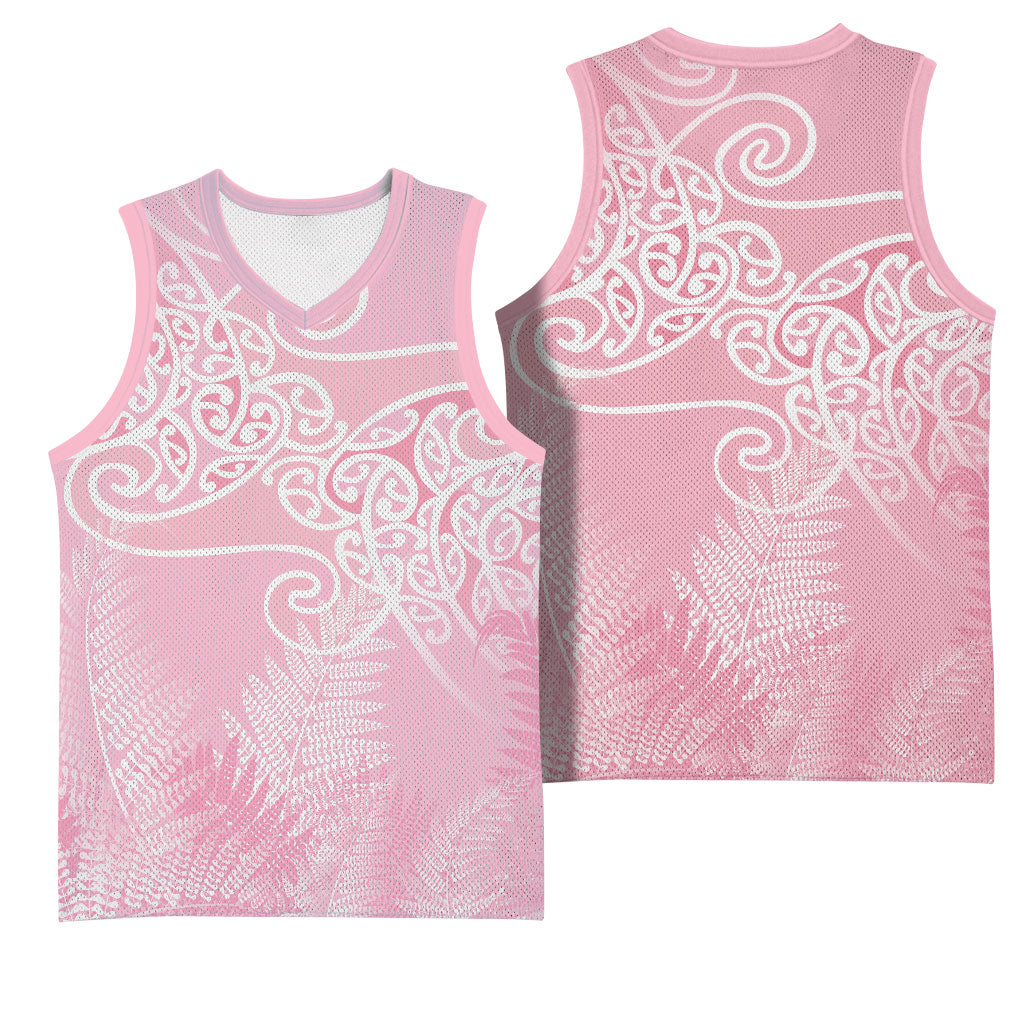 Aotearoa Maori Koru Curves Basketball Jersey Silver Ferns - Rose Pink