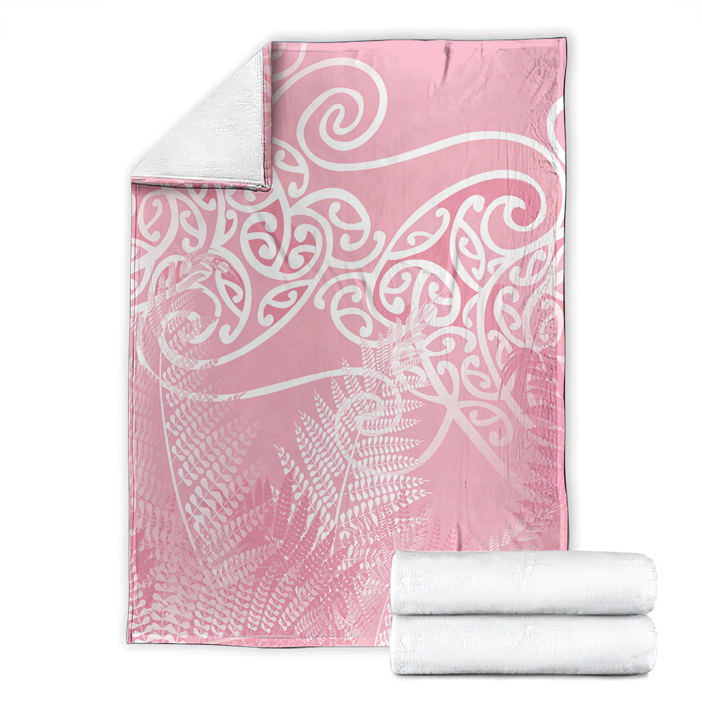Aotearoa Maori Koru Curves Blanket Silver Ferns - Rose Pink