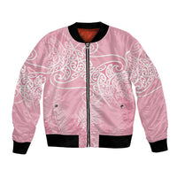 Aotearoa Maori Koru Curves Bomber Jacket Silver Ferns - Rose Pink