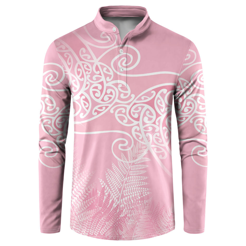Aotearoa Maori Koru Curves Button Sweatshirt Silver Ferns - Rose Pink