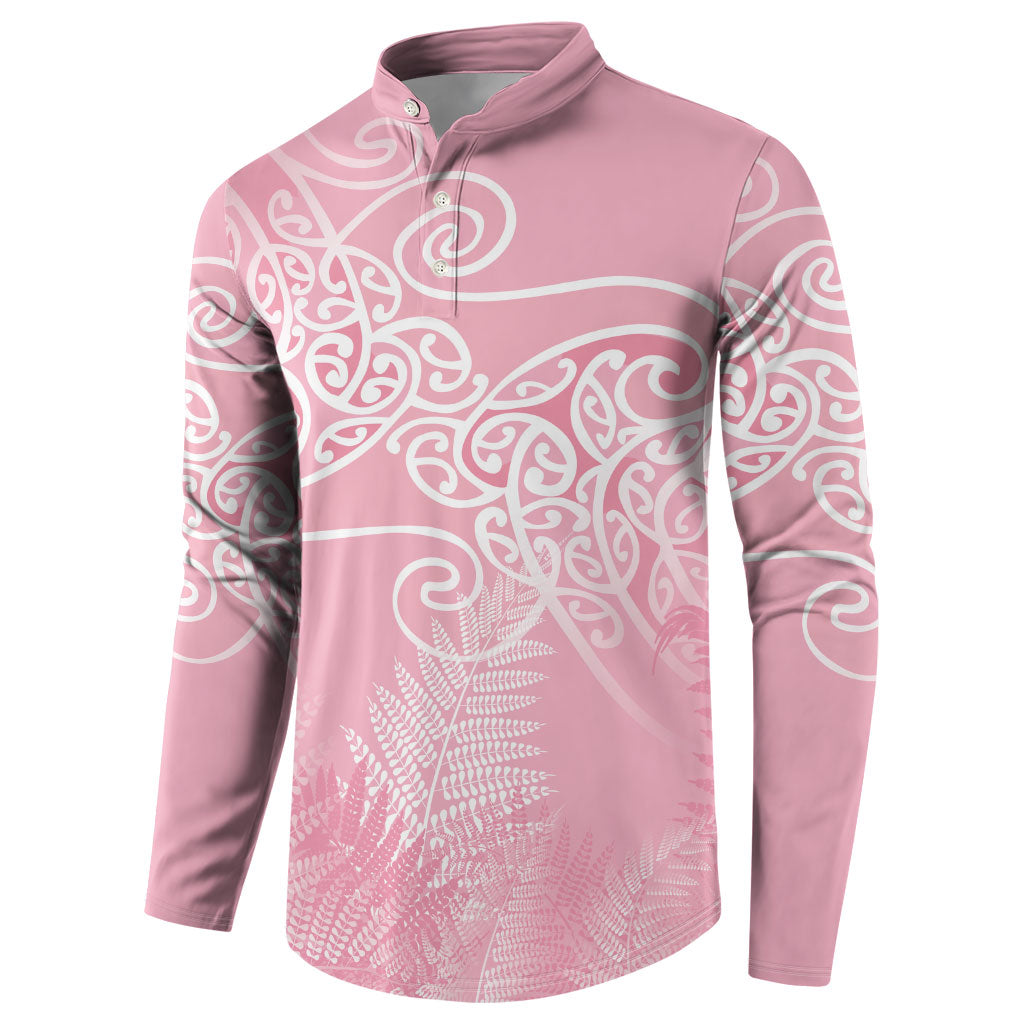 Aotearoa Maori Koru Curves Button Sweatshirt Silver Ferns - Rose Pink