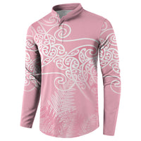 Aotearoa Maori Koru Curves Button Sweatshirt Silver Ferns - Rose Pink