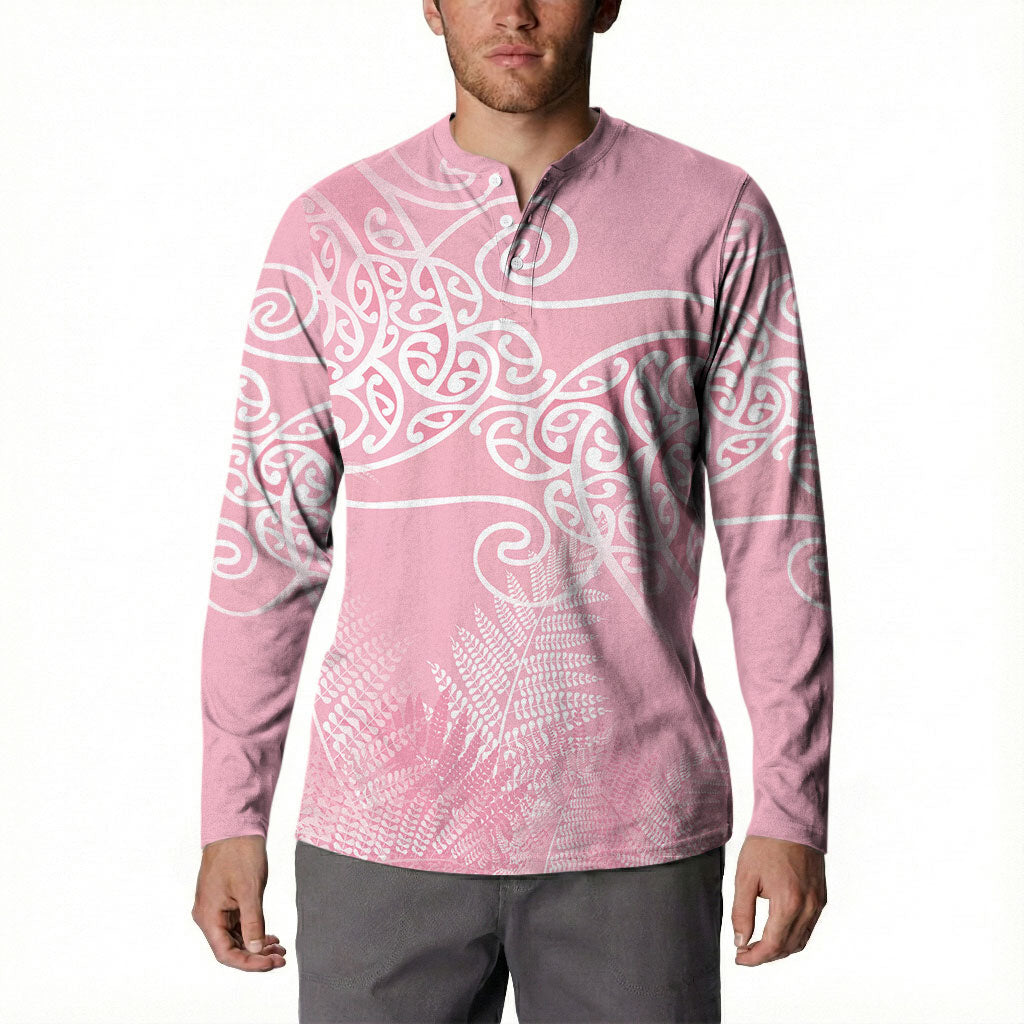 Aotearoa Maori Koru Curves Button Sweatshirt Silver Ferns - Rose Pink