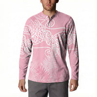 Aotearoa Maori Koru Curves Button Sweatshirt Silver Ferns - Rose Pink
