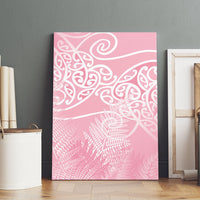 Aotearoa Maori Koru Curves Canvas Wall Art Silver Ferns - Rose Pink