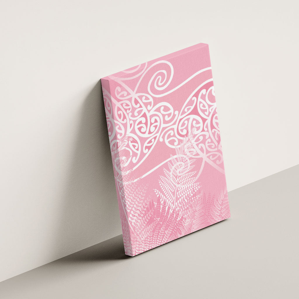 Aotearoa Maori Koru Curves Canvas Wall Art Silver Ferns - Rose Pink