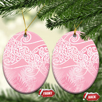 Aotearoa Maori Koru Curves Ceramic Ornament Silver Ferns - Rose Pink LT7 Oval Pink - Polynesian Pride