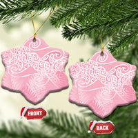 Aotearoa Maori Koru Curves Ceramic Ornament Silver Ferns - Rose Pink LT7 Snow Flake Pink - Polynesian Pride