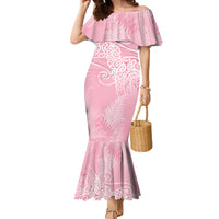 Aotearoa Maori Koru Curves Family Matching Mermaid Dress and Hawaiian Shirt Silver Ferns - Rose Pink