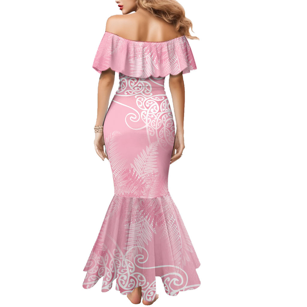 Aotearoa Maori Koru Curves Family Matching Mermaid Dress and Hawaiian Shirt Silver Ferns - Rose Pink