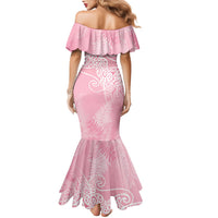 Aotearoa Maori Koru Curves Family Matching Mermaid Dress and Hawaiian Shirt Silver Ferns - Rose Pink