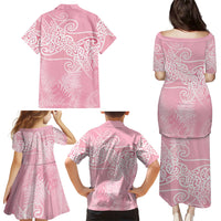 Aotearoa Maori Koru Curves Family Matching Puletasi and Hawaiian Shirt Silver Ferns - Rose Pink