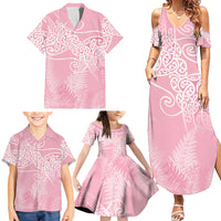 Aotearoa Maori Koru Curves Family Matching Summer Maxi Dress and Hawaiian Shirt Silver Ferns - Rose Pink LT7 - Polynesian Pride