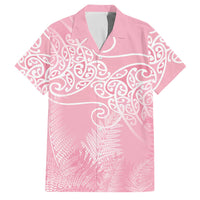Aotearoa Maori Koru Curves Family Matching Summer Maxi Dress and Hawaiian Shirt Silver Ferns - Rose Pink LT7 Dad's Shirt - Short Sleeve Pink - Polynesian Pride