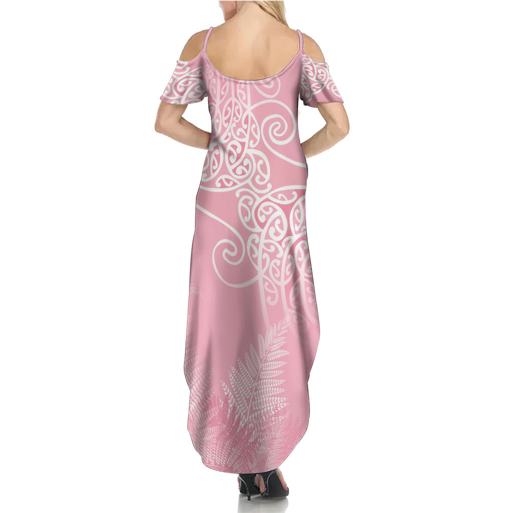 Aotearoa Maori Koru Curves Family Matching Summer Maxi Dress and Hawaiian Shirt Silver Ferns - Rose Pink LT7 - Polynesian Pride