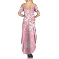 Aotearoa Maori Koru Curves Family Matching Summer Maxi Dress and Hawaiian Shirt Silver Ferns - Rose Pink LT7 - Polynesian Pride