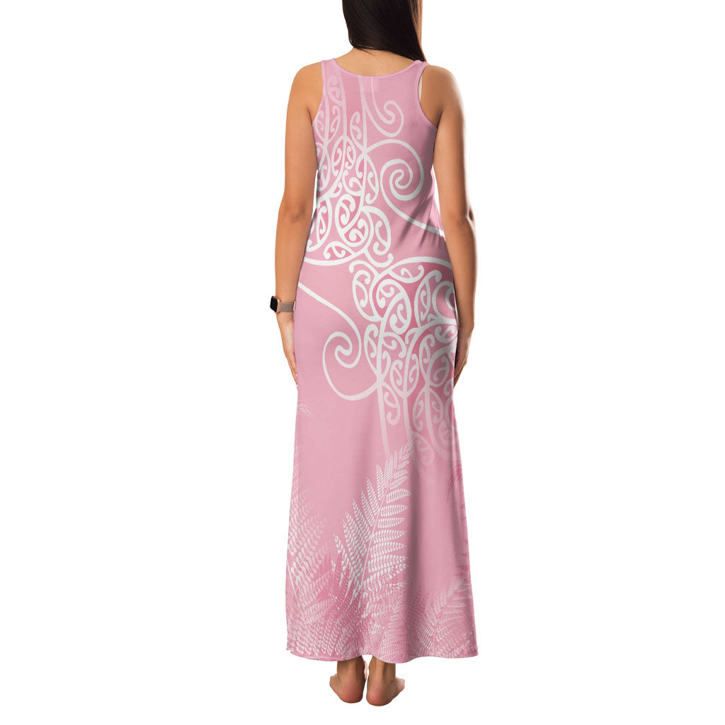 Aotearoa Maori Koru Curves Family Matching Tank Maxi Dress and Hawaiian Shirt Silver Ferns - Rose Pink