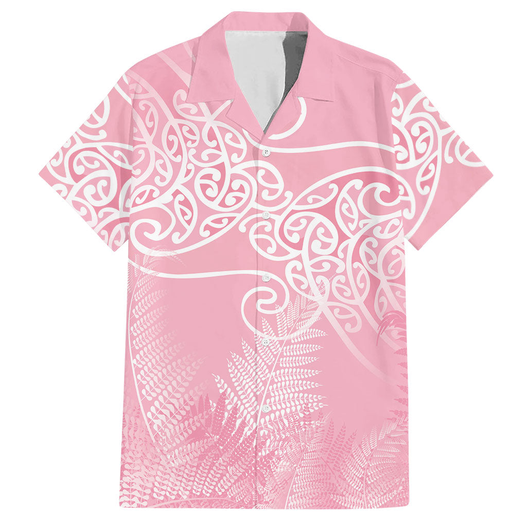 Aotearoa Maori Koru Curves Hawaiian Shirt Silver Ferns - Rose Pink LT7 Pink - Polynesian Pride