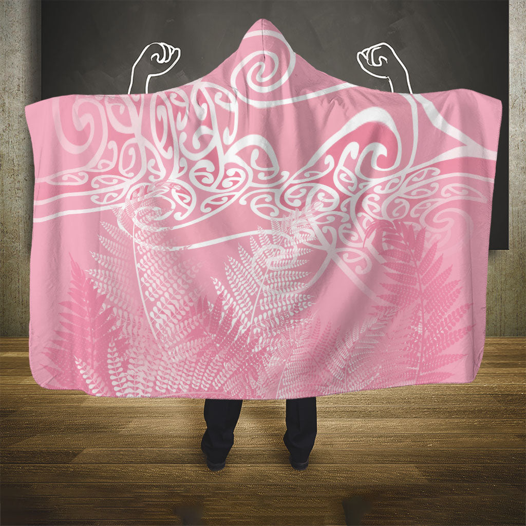 Aotearoa Maori Koru Curves Hooded Blanket Silver Ferns - Rose Pink