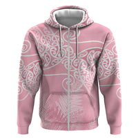Aotearoa Maori Koru Curves Hoodie Silver Ferns - Rose Pink