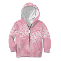 Aotearoa Maori Koru Curves Kid Hoodie Silver Ferns - Rose Pink