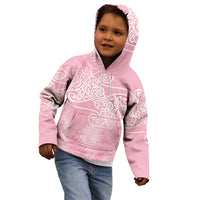 Aotearoa Maori Koru Curves Kid Hoodie Silver Ferns - Rose Pink