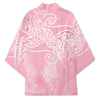 Aotearoa Maori Koru Curves Kimono Silver Ferns - Rose Pink