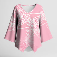Aotearoa Maori Koru Curves Kimono Sleeve Blouse Silver Ferns - Rose Pink