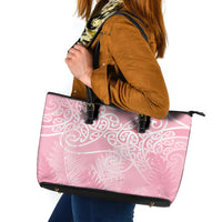 Aotearoa Maori Koru Curves Leather Tote Bag Silver Ferns - Rose Pink LT7 Pink - Polynesian Pride