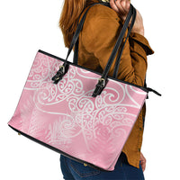 Aotearoa Maori Koru Curves Leather Tote Bag Silver Ferns - Rose Pink LT7 - Polynesian Pride