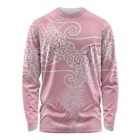 Aotearoa Maori Koru Curves Long Sleeve Shirt Silver Ferns - Rose Pink LT7 Unisex Pink - Polynesian Pride