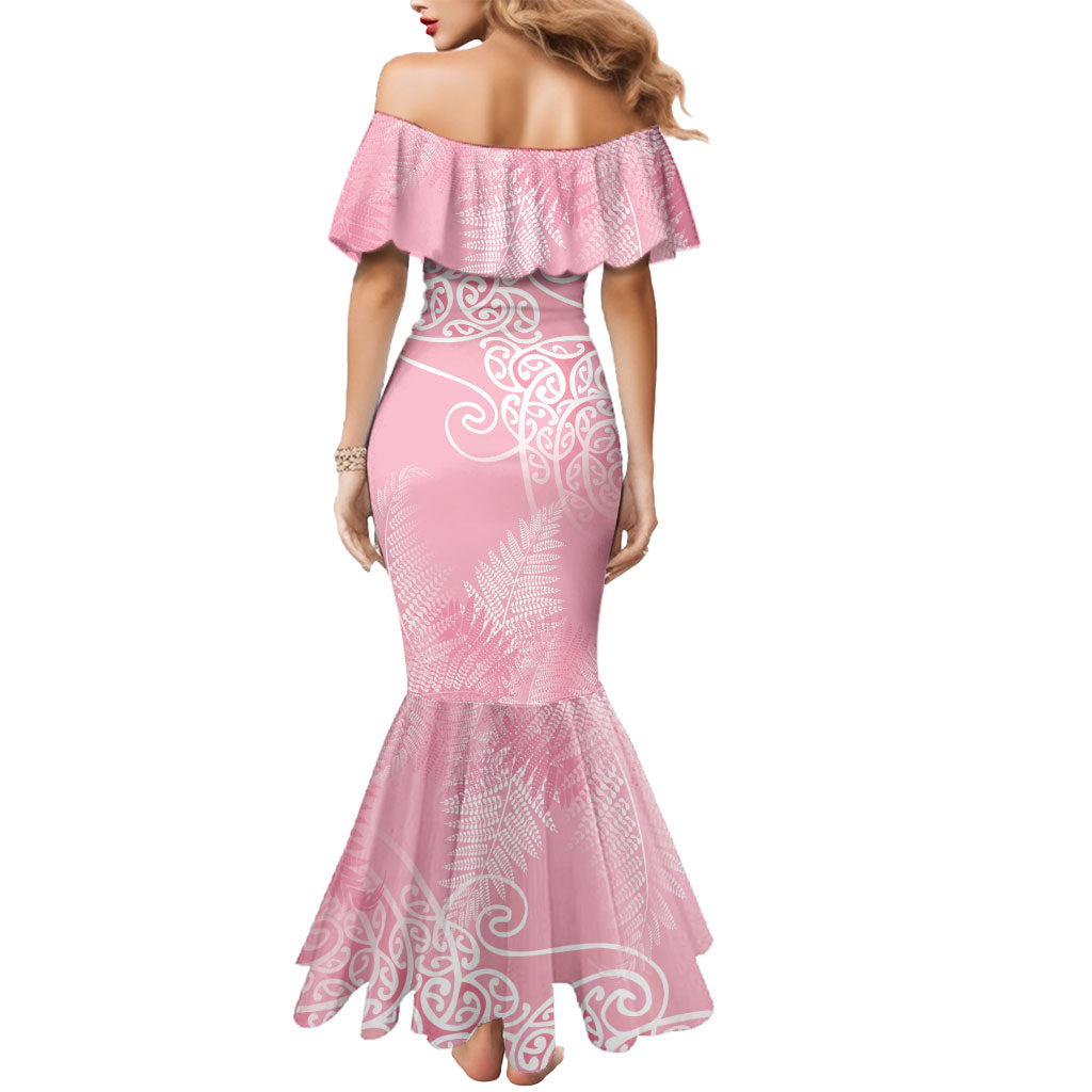 Aotearoa Maori Koru Curves Mermaid Dress Silver Ferns - Rose Pink