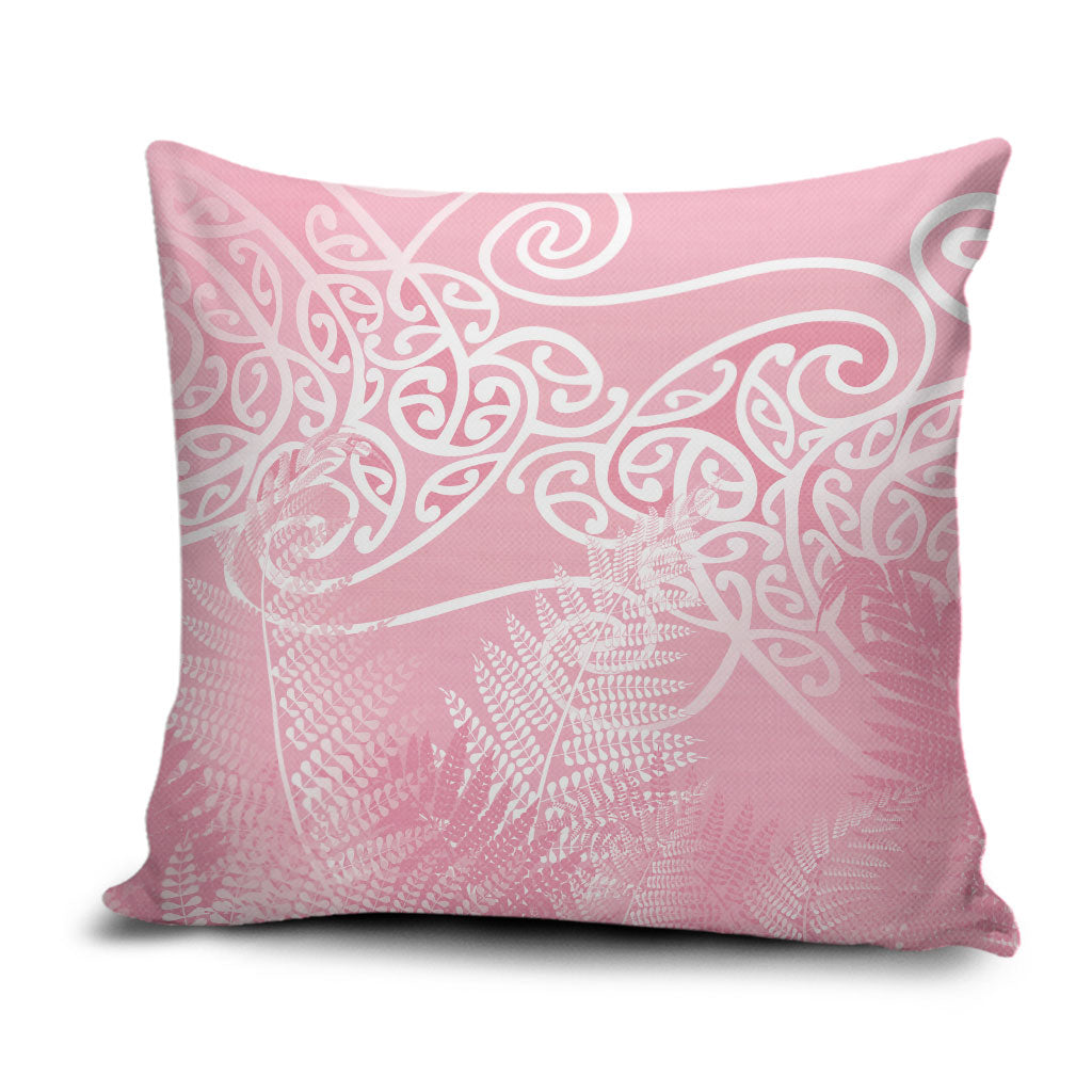 Aotearoa Maori Koru Curves Pillow Cover Silver Ferns - Rose Pink
