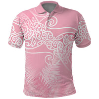 Aotearoa Maori Koru Curves Polo Shirt Silver Ferns - Rose Pink LT7 Pink - Polynesian Pride