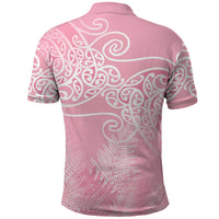 Aotearoa Maori Koru Curves Polo Shirt Silver Ferns - Rose Pink LT7 - Polynesian Pride