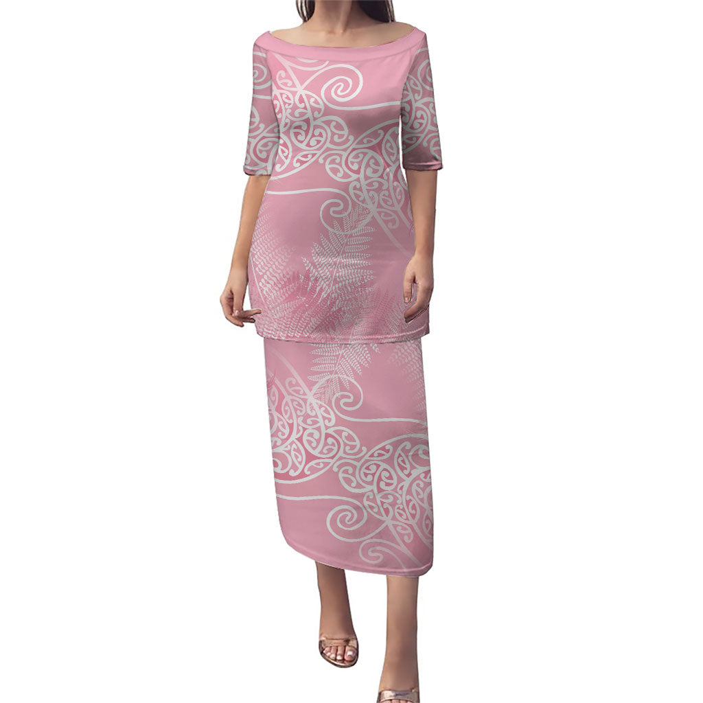 Aotearoa Maori Koru Curves Puletasi Silver Ferns - Rose Pink