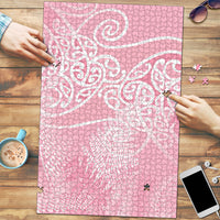 Aotearoa Maori Koru Curves Puzzle Silver Ferns - Rose Pink