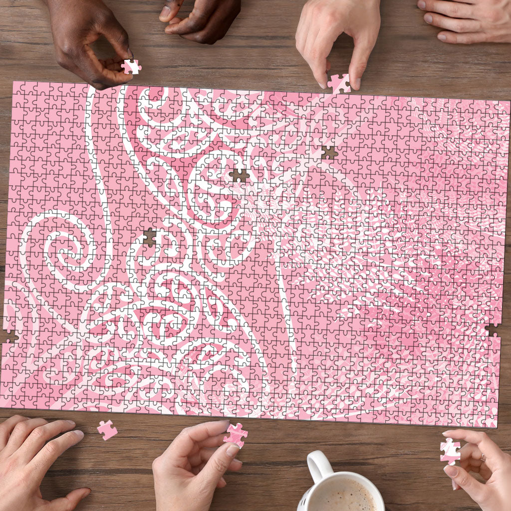 Aotearoa Maori Koru Curves Puzzle Silver Ferns - Rose Pink