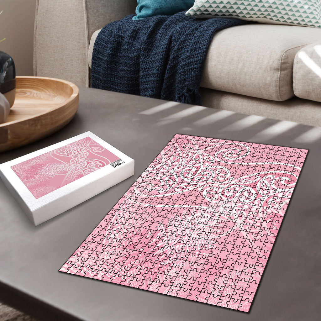 Aotearoa Maori Koru Curves Puzzle Silver Ferns - Rose Pink