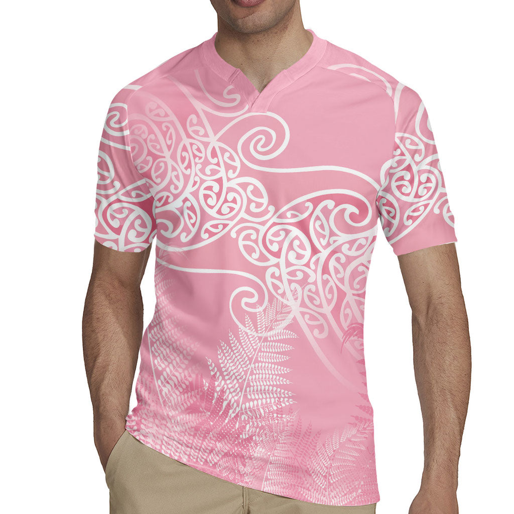Aotearoa Maori Koru Curves Rugby Jersey Silver Ferns - Rose Pink
