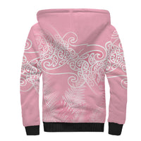 Aotearoa Maori Koru Curves Sherpa Hoodie Silver Ferns - Rose Pink