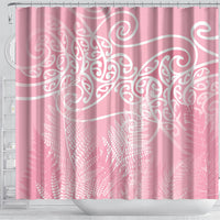Aotearoa Maori Koru Curves Shower Curtain Silver Ferns - Rose Pink