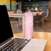 Aotearoa Maori Koru Curves Skinny Tumbler Silver Ferns - Rose Pink
