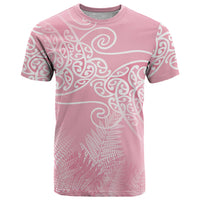 Aotearoa Maori Koru Curves T Shirt Silver Ferns - Rose Pink LT7 Pink - Polynesian Pride